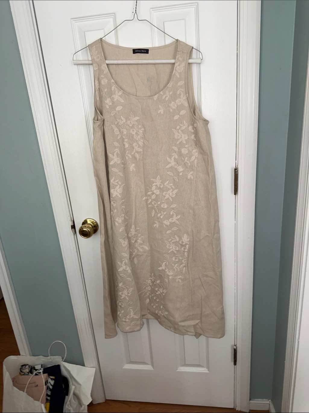 Sleeveless Linen-Blend Embroidered Midi Dress In Beige